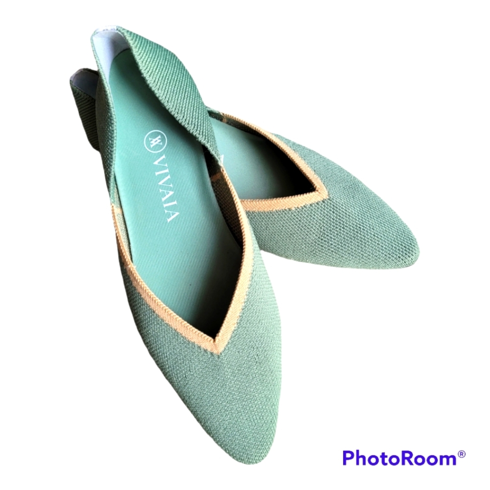 Vivaia stretch flats green/tan 7.5